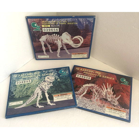 LOT of 3 Wooden Models Dinosaur Building Toy IQ Assembling Products Model Age 6+ - Picture 1 of 7